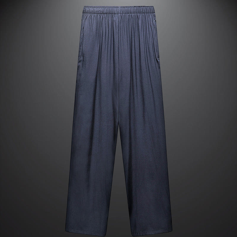 Along the River During the Qingming Festival Pattern Traditional Tang Suit Short Sleeve Shirt Pants Clothing Men's Set