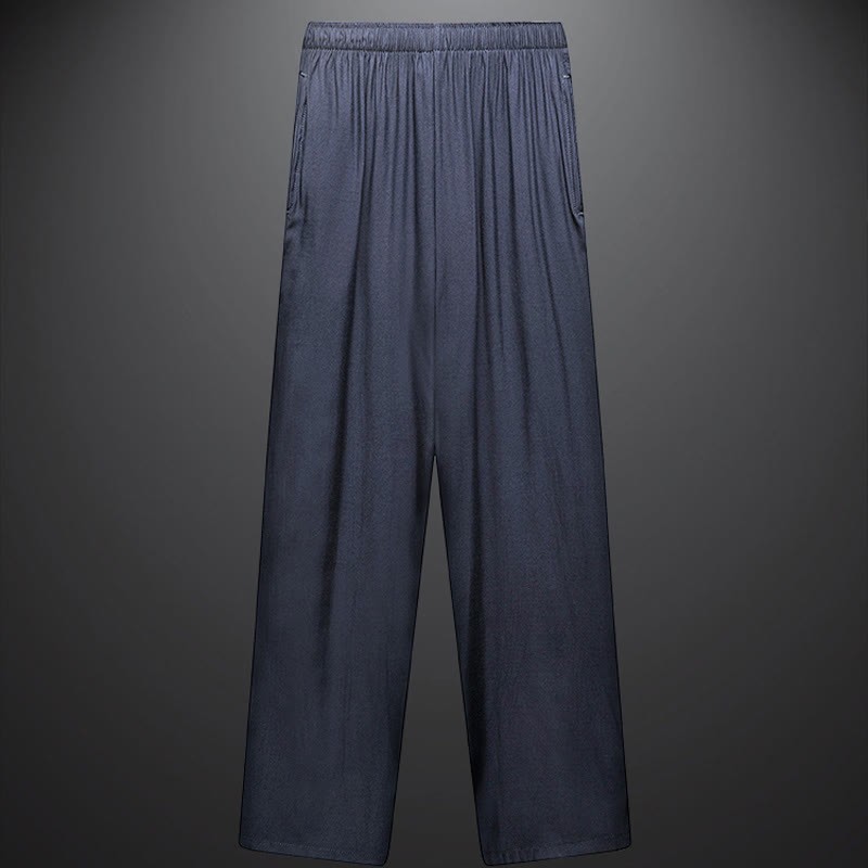 Along the River During the Qingming Festival Pattern Traditional Tang Suit Short Sleeve Shirt Pants Clothing Men's Set