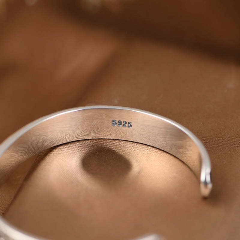 925 Sterling Silver Om Mani Padme Hum Double Dorje Engraved Wisdom Cuff Bracelet Bangle