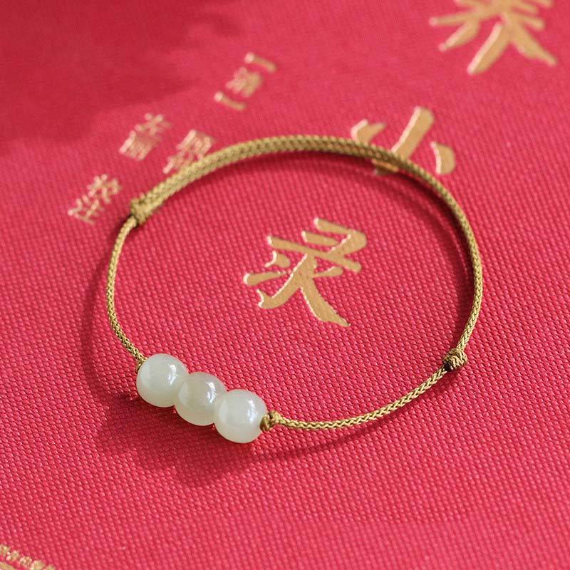 Three Beads Jade Luck String Weave Bracelet