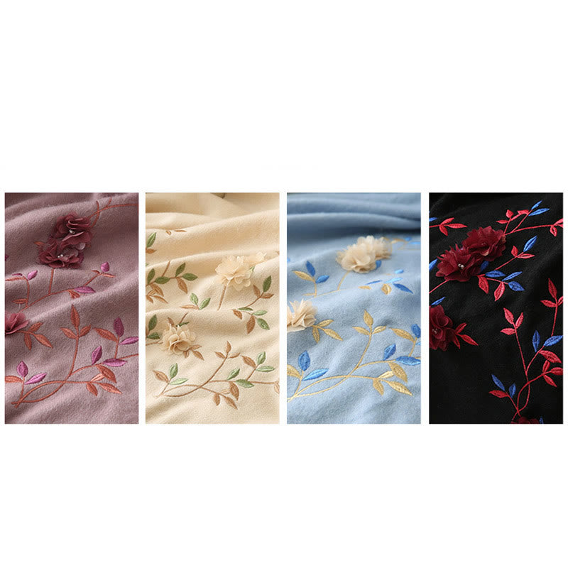 Wool Shawl 3D Floral Embroidery Tassel Winter Cozy Travel Scarf Wrap