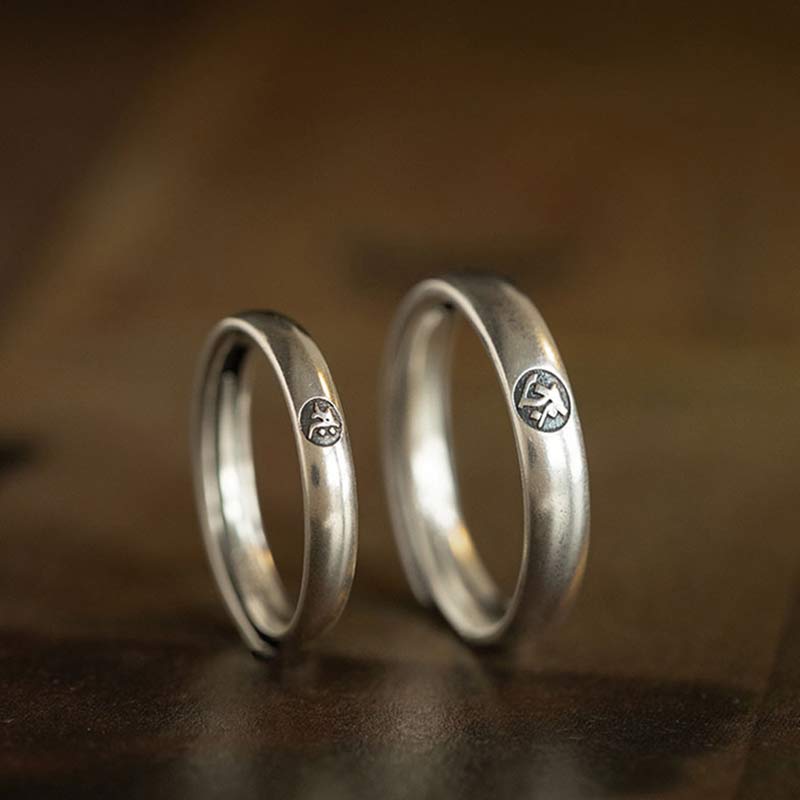 925 Sterling Silver Chinese Zodiac Natal mystic zen Blessing Couple Ring