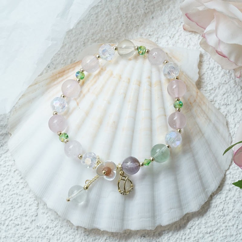 Strawberry Quartz Rutilated Quartz Fluorite Flower Healing Bracelet