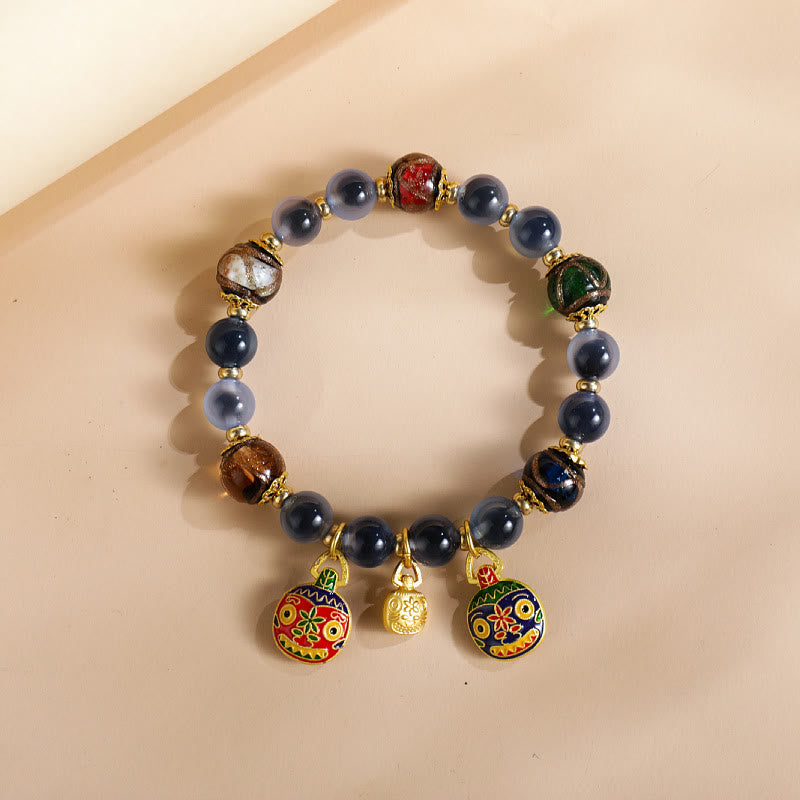 Colorful Candy Agate Gold Swallowing Beast Family Liuli Glass Bead Strength Bracelet