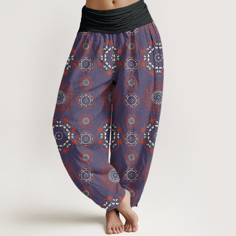 Mandala Flowers Design Women's Elastic Waist Harem Pants