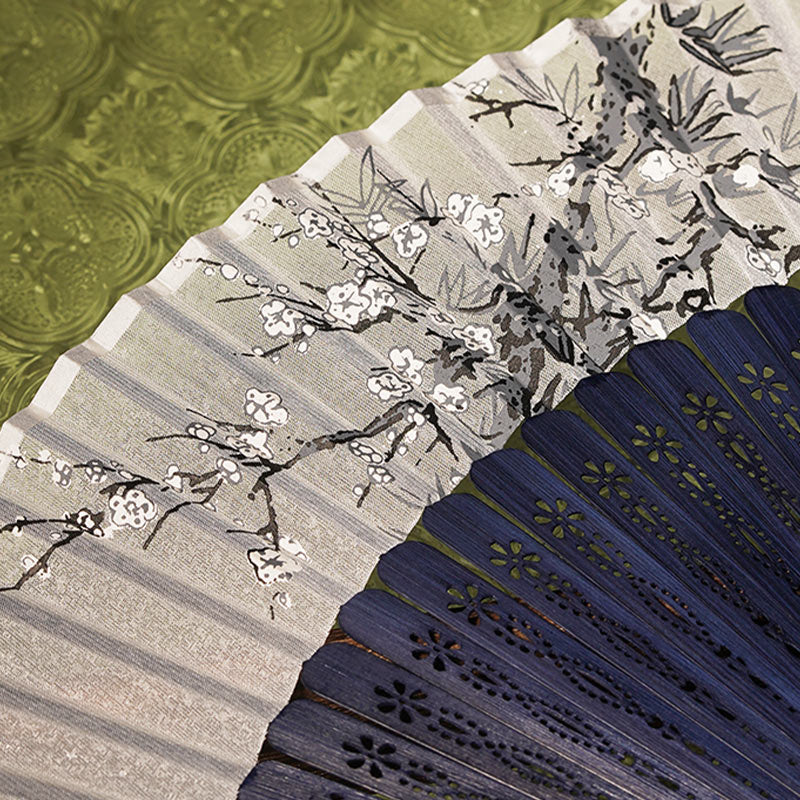 Ancient Flowers Branches Handheld Bamboo Folding Fan 21cm