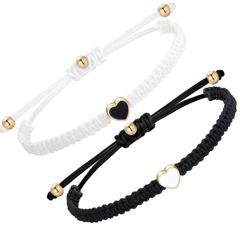 2Pcs Handmade Braided Rope Love Heart Luck?Couple Bracelet