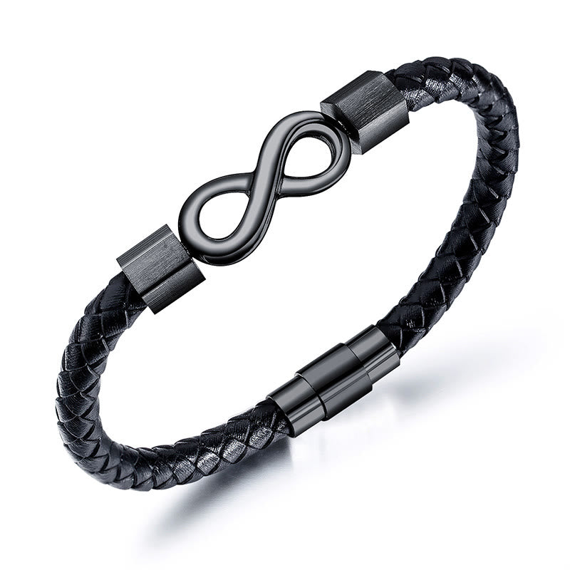 Endless Knot Titanium Steel Infinity Leather Weave Balance Bracelet