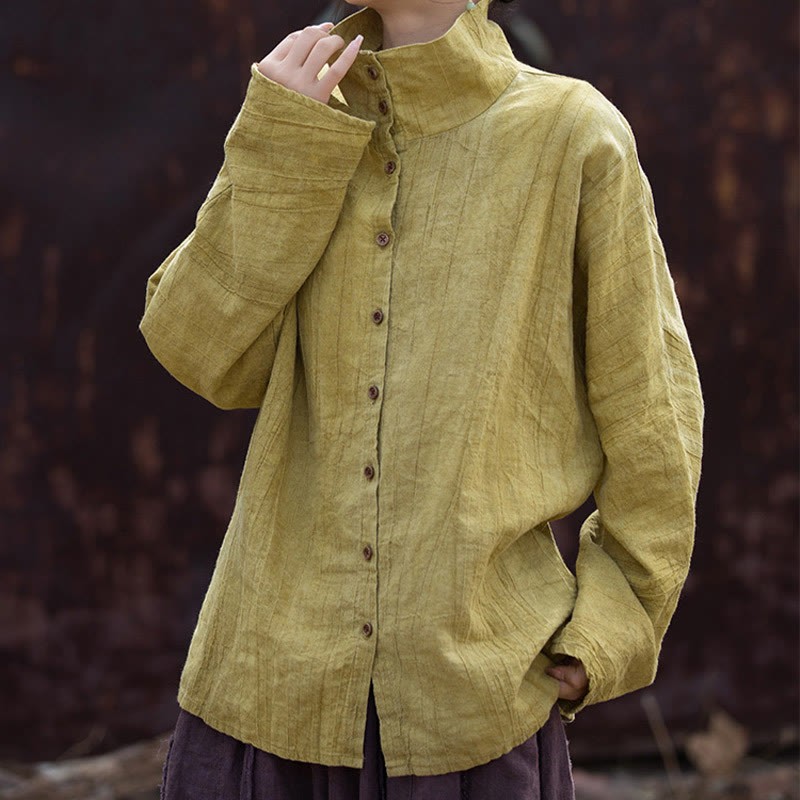 Turtleneck Dyeing Ramie Cotton Chinese Style Cardigan Clothing