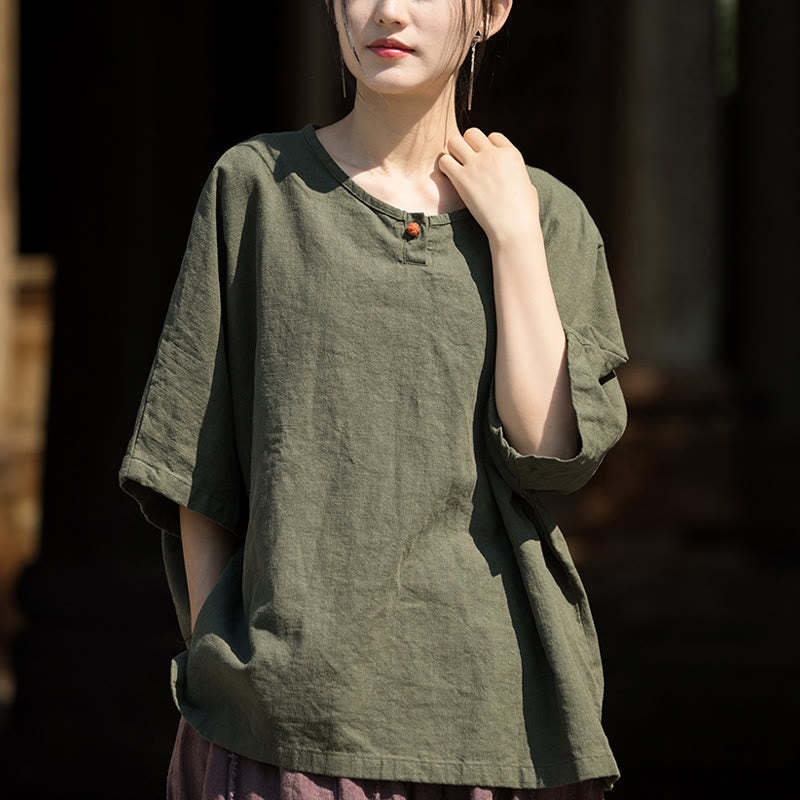 Causal Half Sleeve Ramie Linen Cotton T-shirt Tee