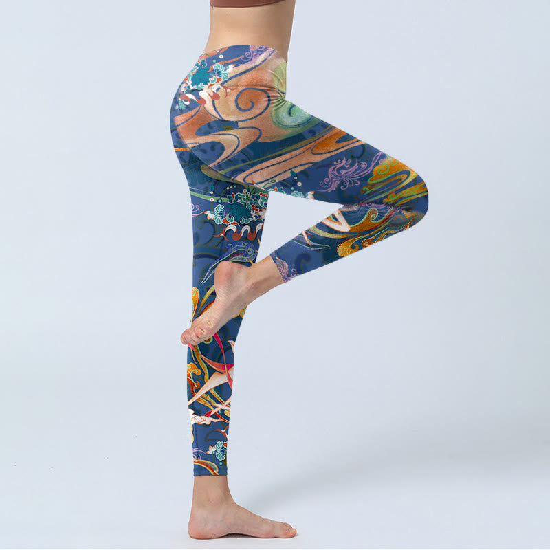 Deer Auspicious Clouds Lotus Gym Leggings Women's Yoga Pants