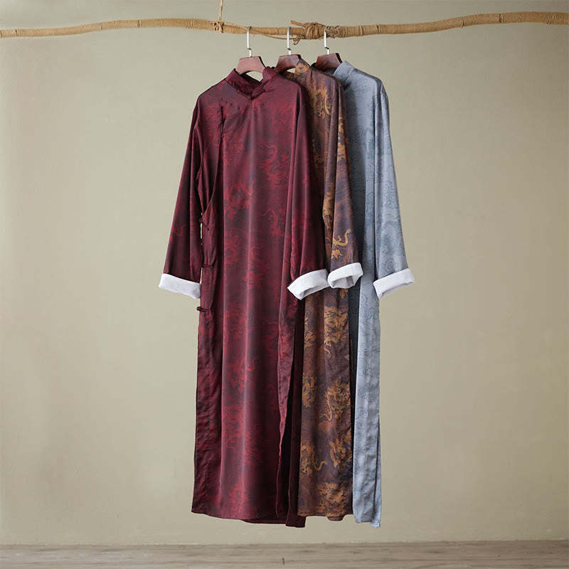 Vintage Chinese Frog-Button Tang Suit Men's Dragon Cotton Robe