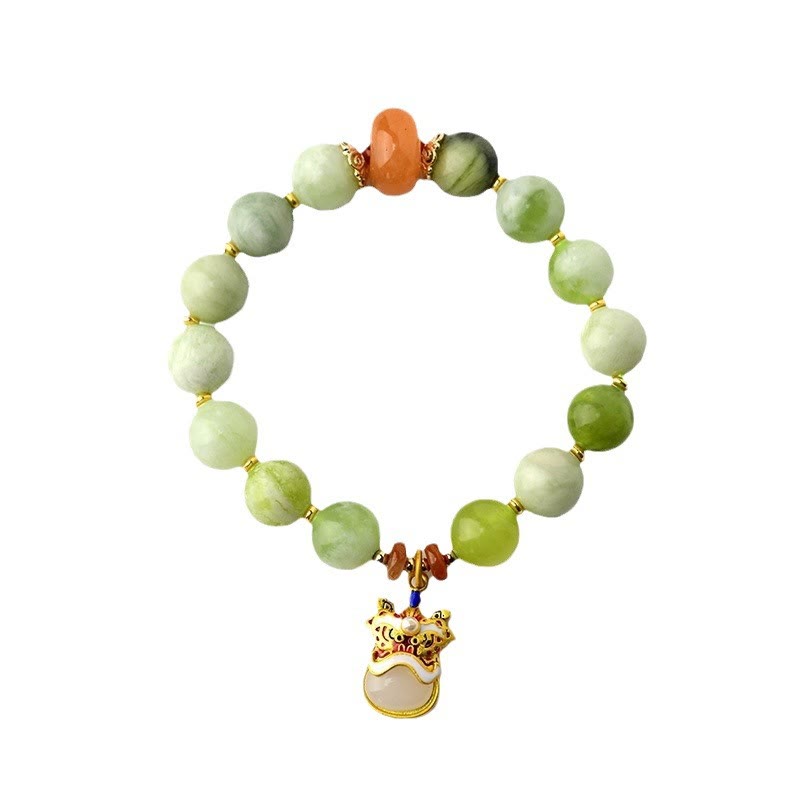 Natural Jade Dancing Lion Charm Prosperity Luck Bracelet