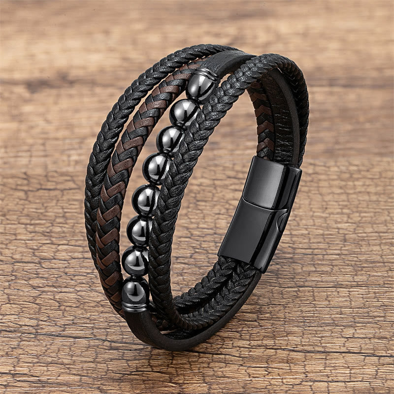 Tiger Eye Lava Rock Black Onyx Lazurite Hematite Bead Positive Leather Bracelet