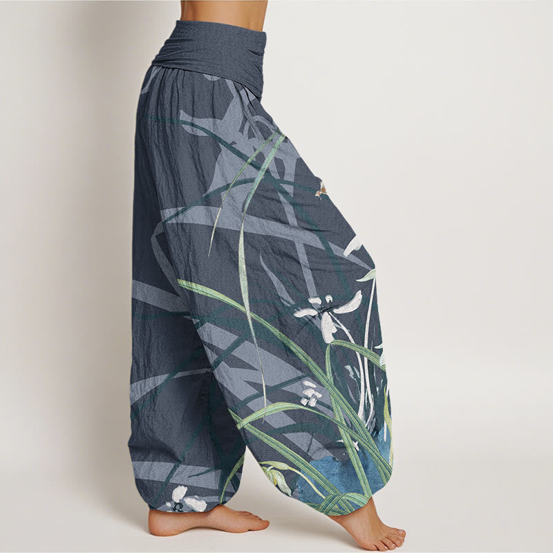 Casual Orchid leaf Butterflies Women's Elastic Waist Harem Pants