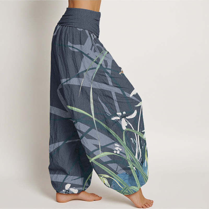 Casual Orchid leaf Butterflies Women's Elastic Waist Harem Pants