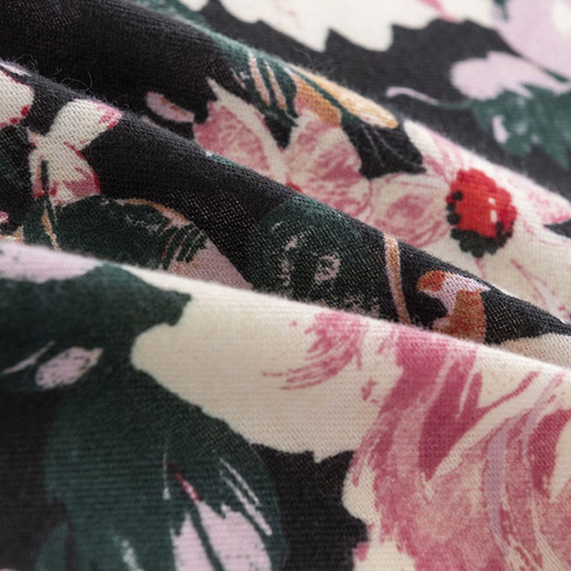 Tibetan Blooming Rose Peony Flower Print Shawl Fall Winter Cozy Warm Scarf Wrap