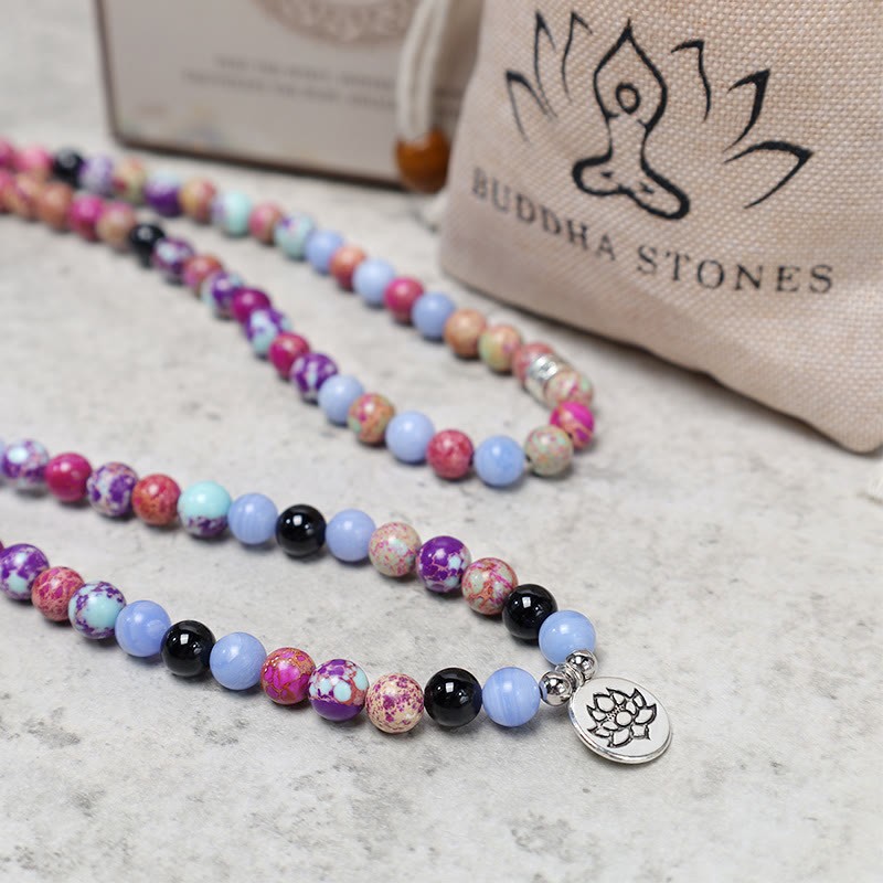 Natural Purple Miano Real Stone Lotus Mala