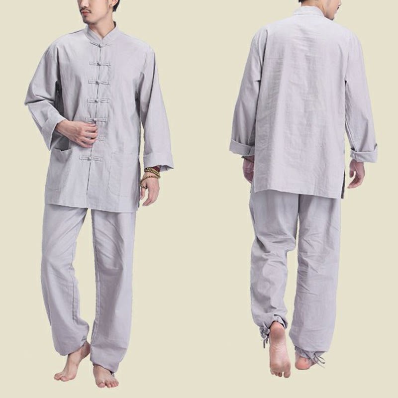 Chinese Frog Button Design Meditation Prayer Cotton Linen Spiritual Zen Practice Yoga Clothing Men's Set