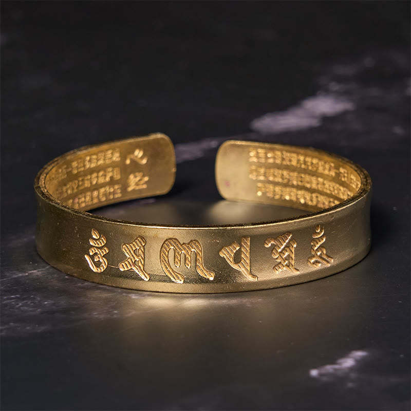 Six True Words 'om Mani Padme Hum' Heart Sutra Copper Brass Inner Peace Cuff Bracelet Bangle