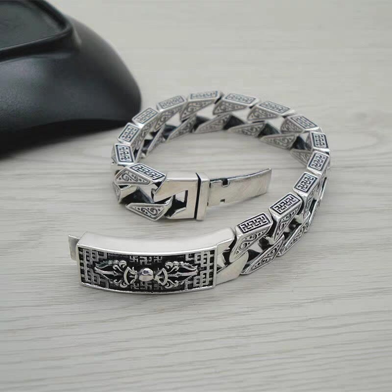Tibetan Om Mani Padme Hum Dorje Vajra Swastika Carved Purity Bracelet