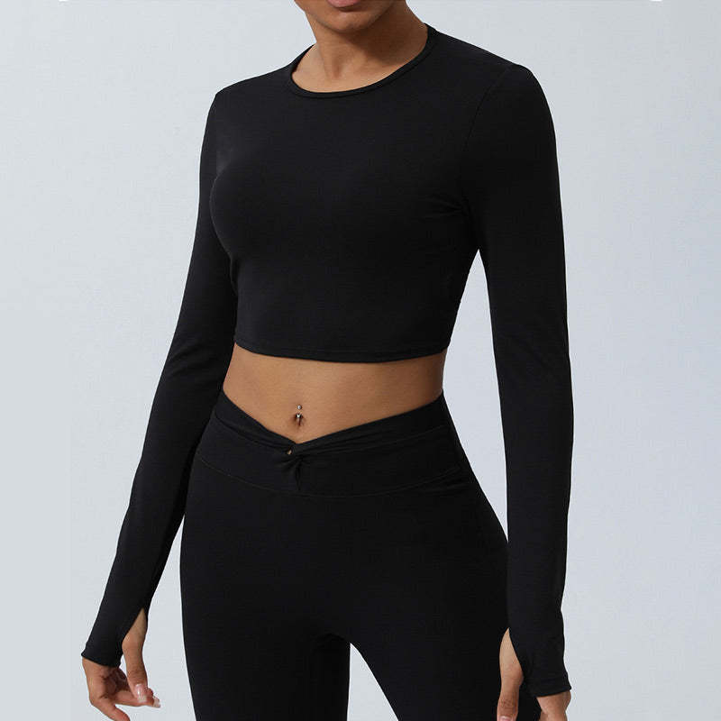 Women Workout Long Sleeve Crisscross Backless Top Tee Leggings Sports Fitness Yoga Outfit