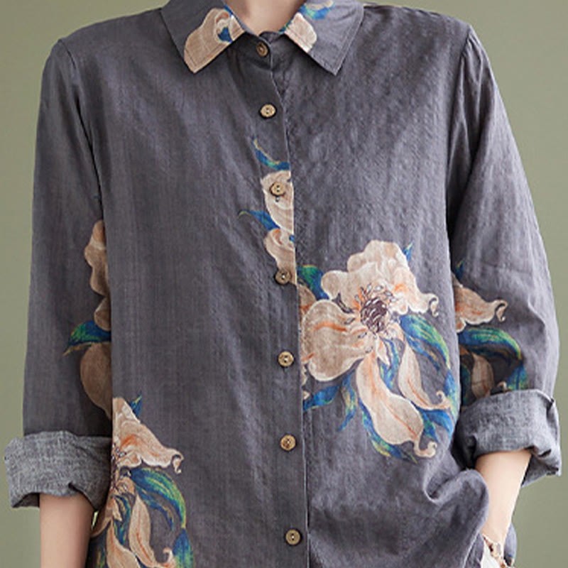 Literary Artistic Flower Print Cotton Linen Clothing