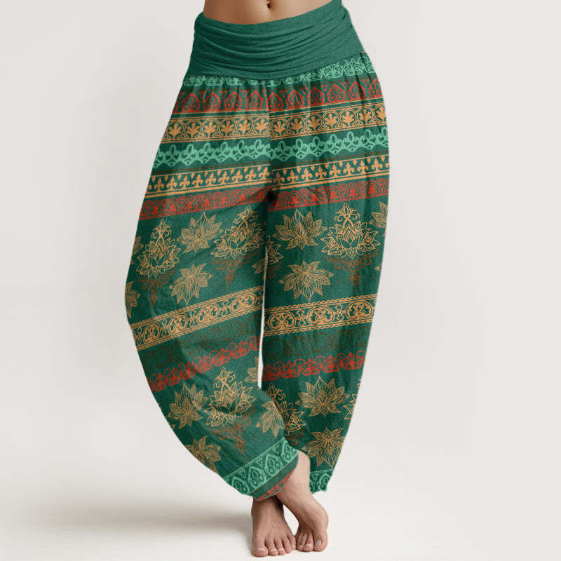 Parallel Pattern Lotus Women's Elastic Waist Harem Pants