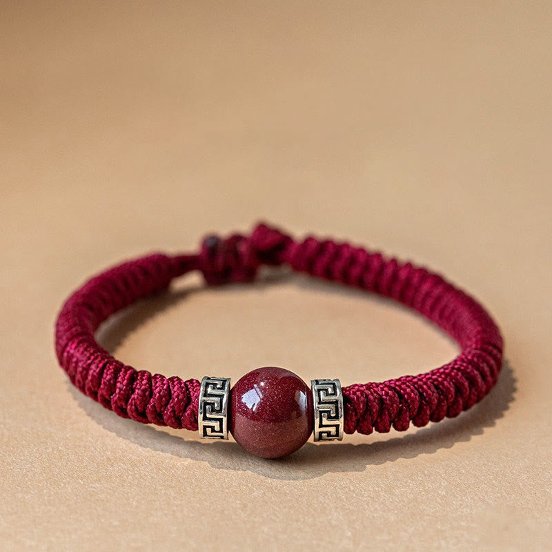 925 Sterling Silver Natural Cinnabar Bead Calm Handmade Braided String Bracelet