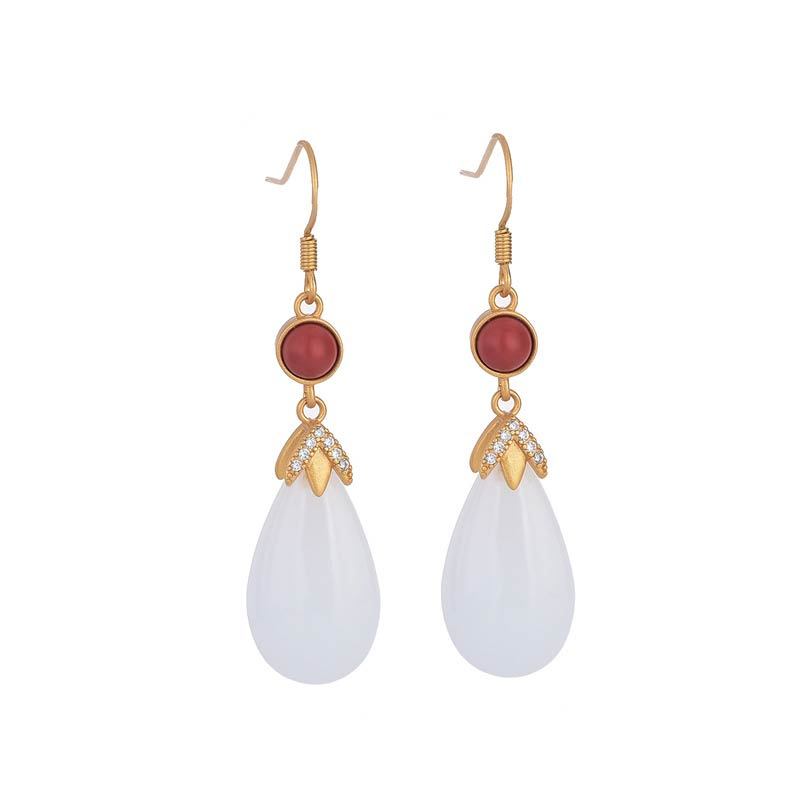 FengShui White Jade Luck Drop Earrings