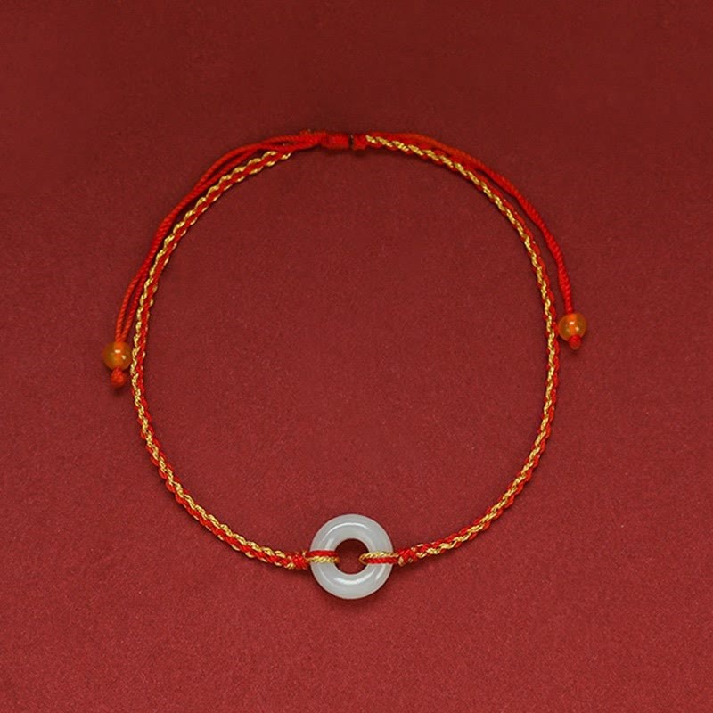 Round Peace Buckle Jade Luck Abundance Braided Bracelet Anklet