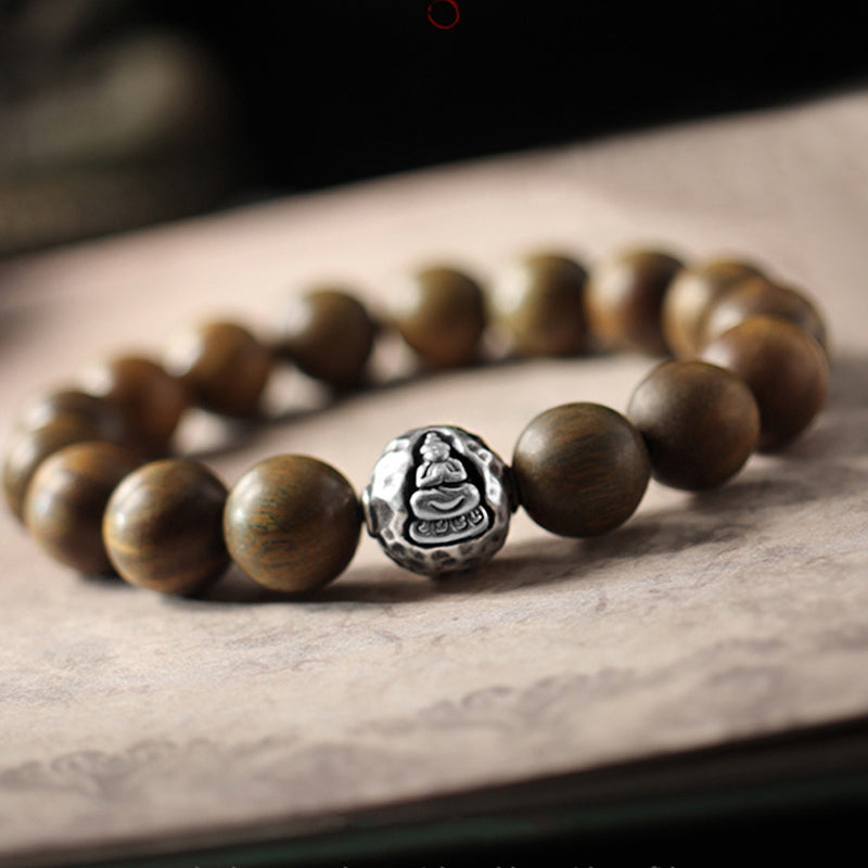 999 Sterling Silver Green Sandalwood Small Leaf Red Sandalwood mystic zen Cure Bracelet