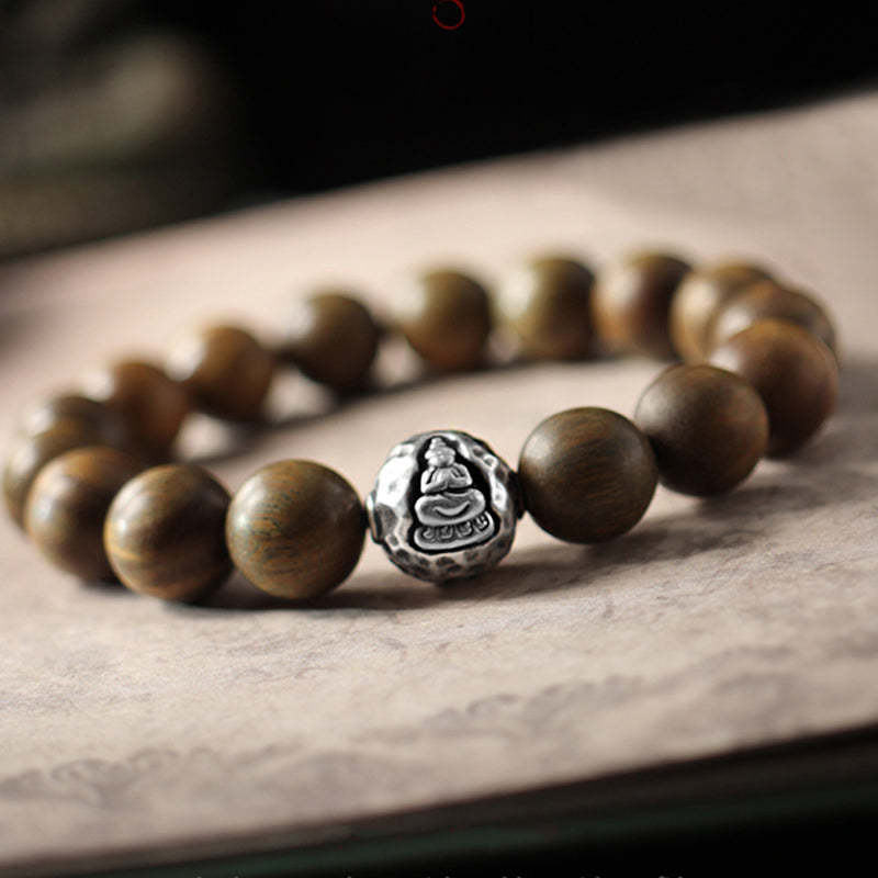 999 Sterling Silver Green Sandalwood Small Leaf Red Sandalwood mystic zen Cure Bracelet