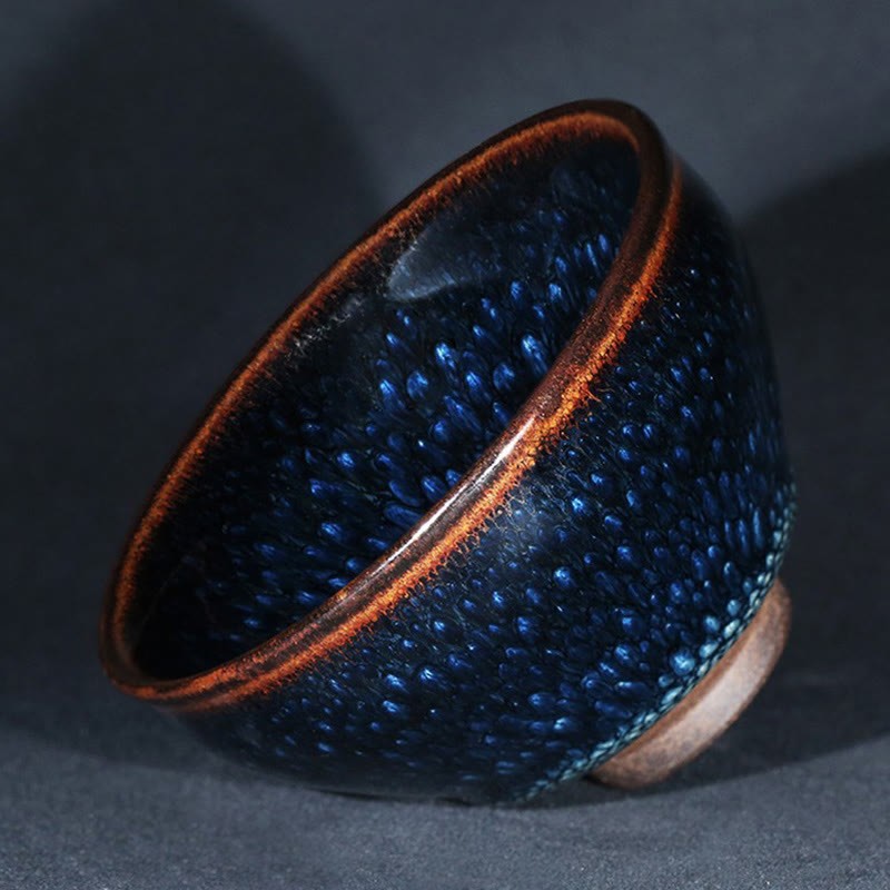 Handmade Blue Francolinus Spot Chinese Jianzhan Ceramic Teacup Kung Fu Tea Cup Bowl