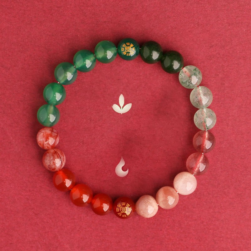 Five Elements Various Agate Crystal Black Onyx Green Chalcedony Aquamarine Wisdom Bracelet