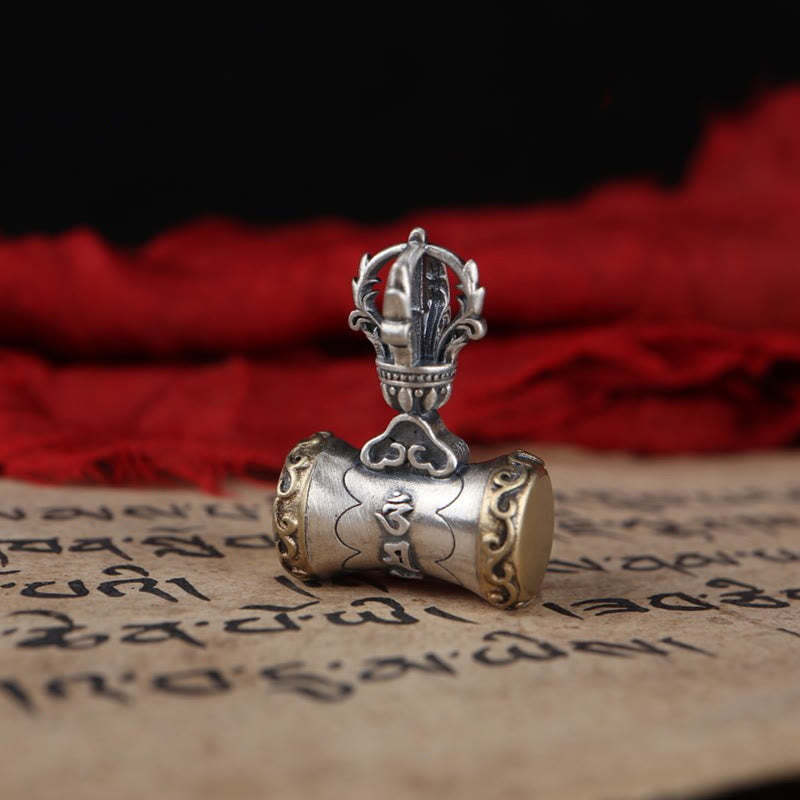 Tibet 925 Sterling Silver Om Mani Padme Hum Dorje Bell Vajra Engraved Enlightenment Pendant Hanging Decoration