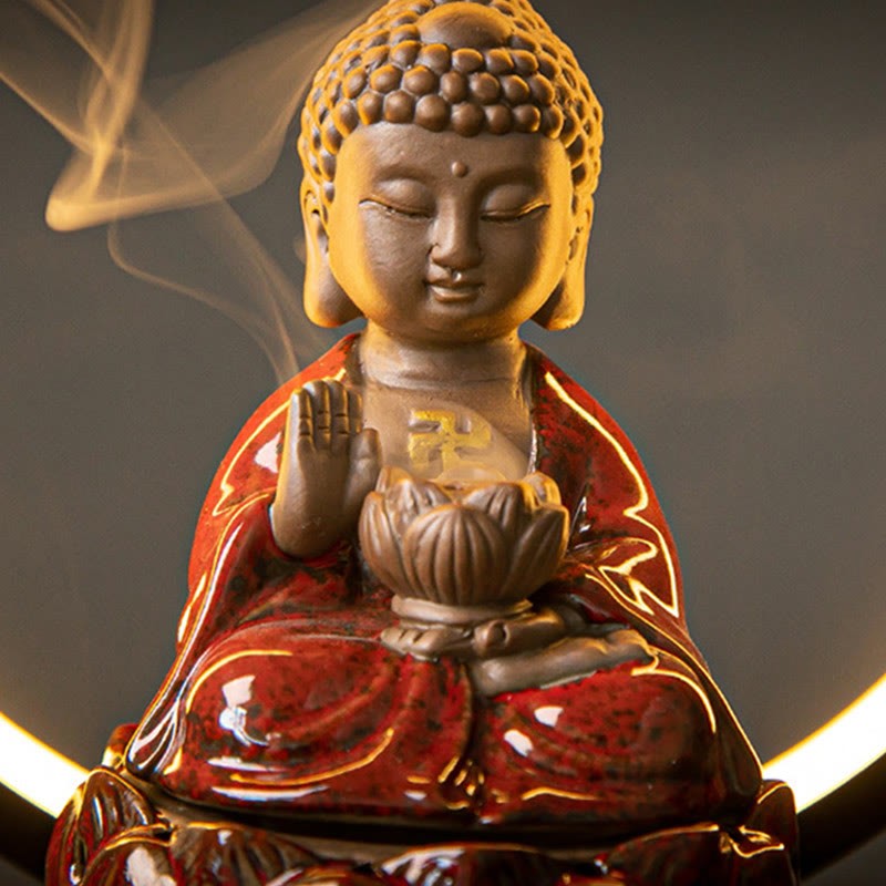 mystic zen Lotus Backflow Smoke Fountain Ceramic Blessing Incense Burner With Light Decoration