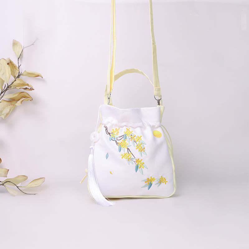 Embroidered Osmanthus Peony Grape Cat Cotton Linen Tote Crossbody Bag Shoulder Bag Handbag