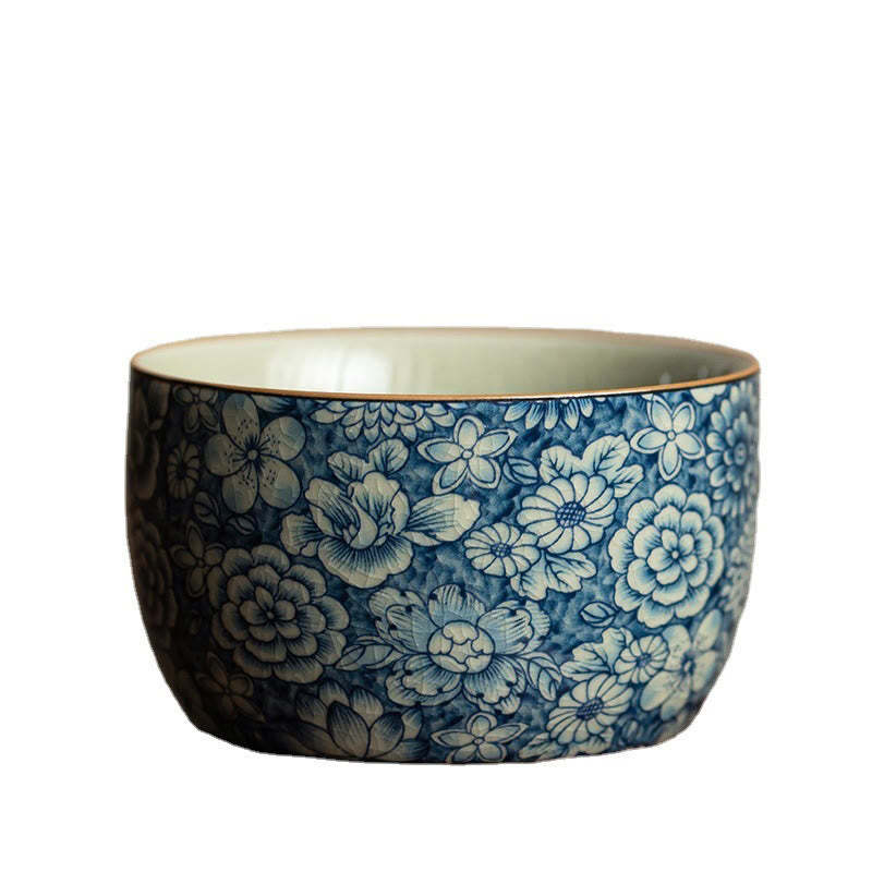 Blue Lotus Peach Blossom Chrysanthemum Design Ceramic Teacup Kung Fu Tea Cups