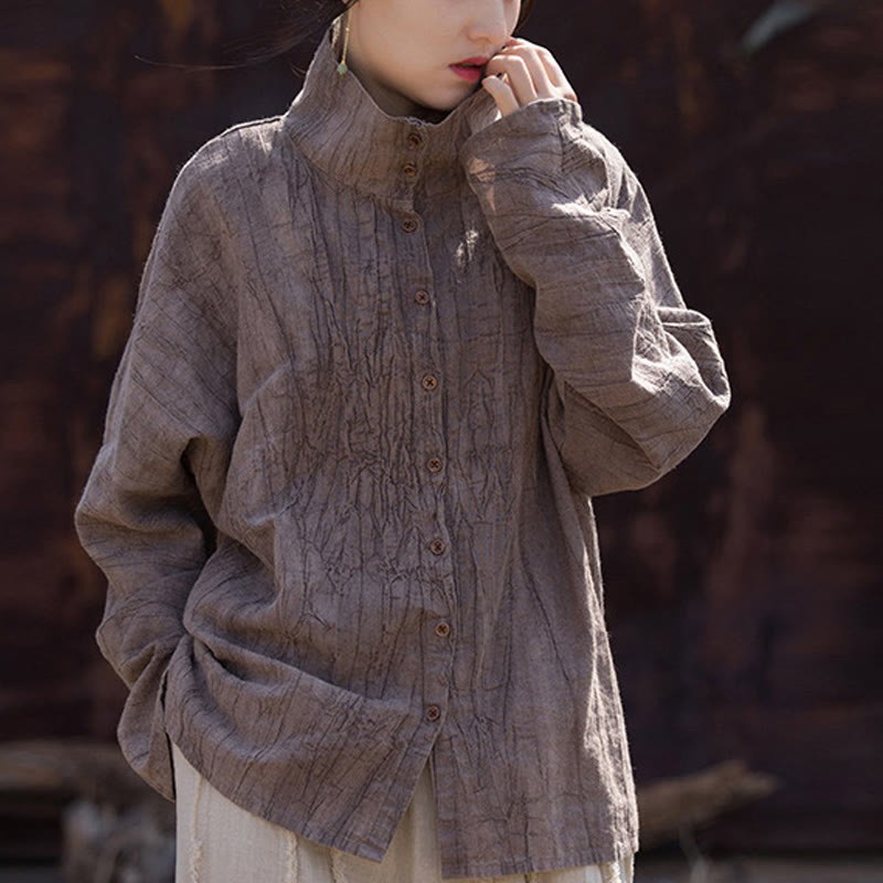 Turtleneck Dyeing Ramie Cotton Chinese Style Cardigan Clothing