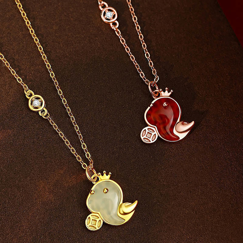925 Sterling Silver Hetian Jade Red Agate Year Of The Snake Blessing Necklace Pendant