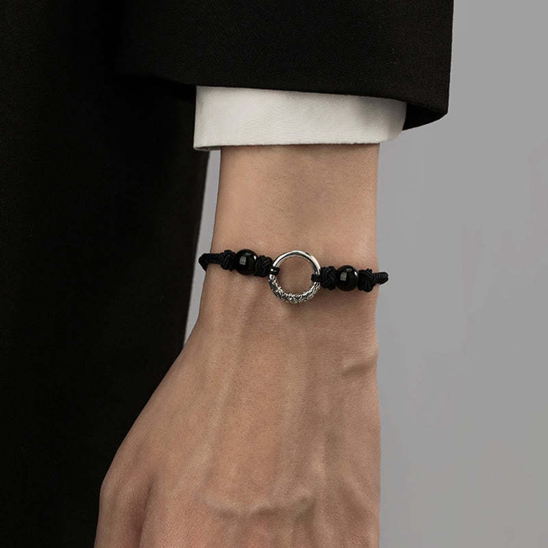 925 Sterling Silver Black Onyx Peace Buckle Protection Bracelet