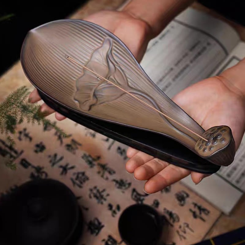 Lotus Pod Zen Healing Brown Ceramic Stick Incense Burner Decoration