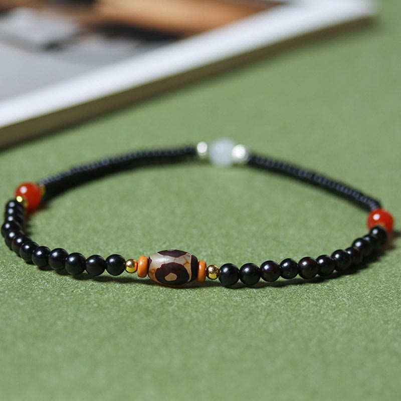 Ebony Sandalwood Green Sandalwood Dzi Bead Balance Calm Double Wrap Bracelet