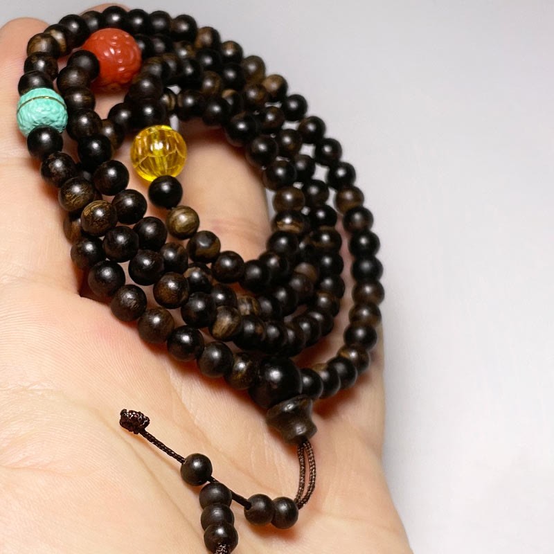 Nha Trang Bai Qinan Agarwood Turquoise Amber Red Agate Strength Meditation Bracelet