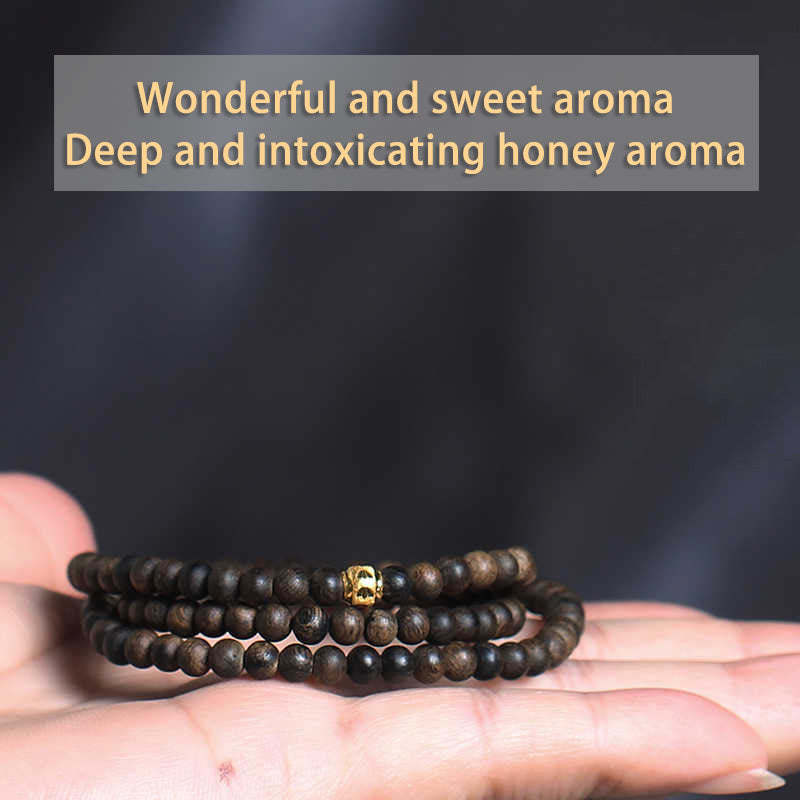 108 Mala Beads 999 Gold Bead Rare 5mm Brunei Black Qinan Agarwood Peace Strength Bracelet