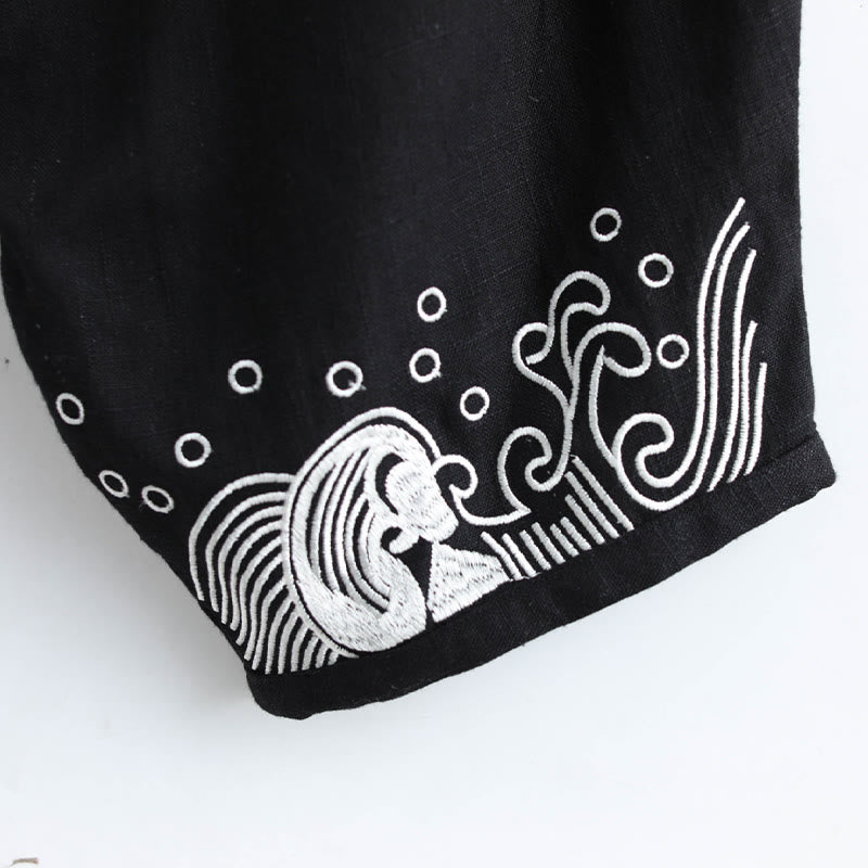 Clouds Elastic Waist Ethnic Cotton Men's Pants With Pockets