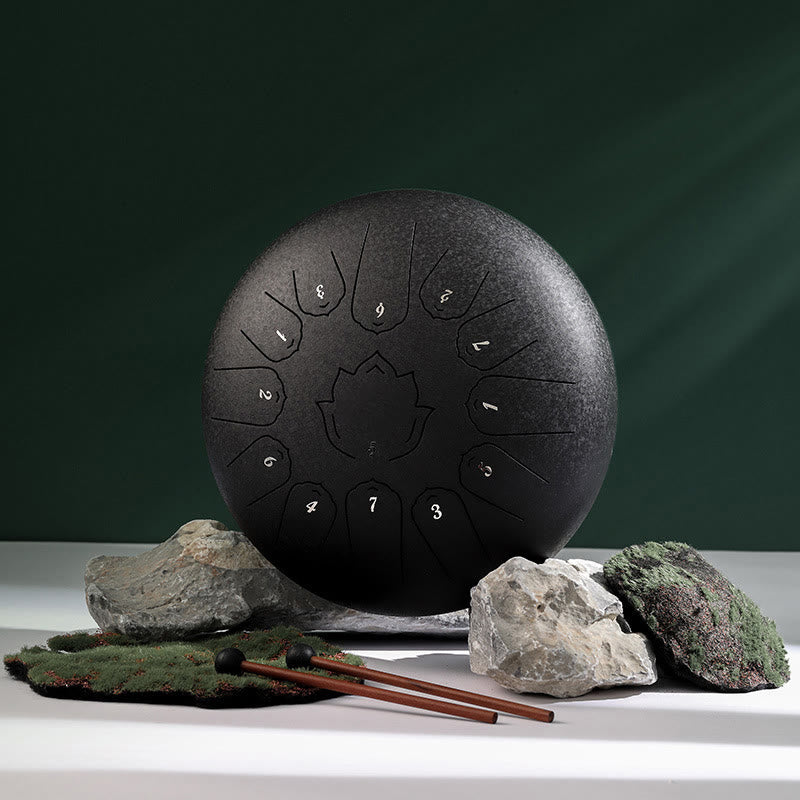 Steel Tongue Drum Sound Healing Mindfulness Lotus Pattern Yoga Drum Kit 13 Note 12 Inch Percussion Instrument