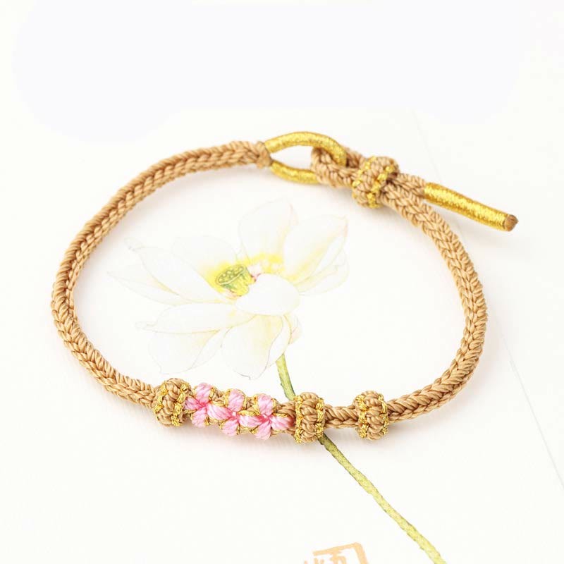 Handmade Three Peach Blossoms Luck Eight Strands Braided String Bracelet
