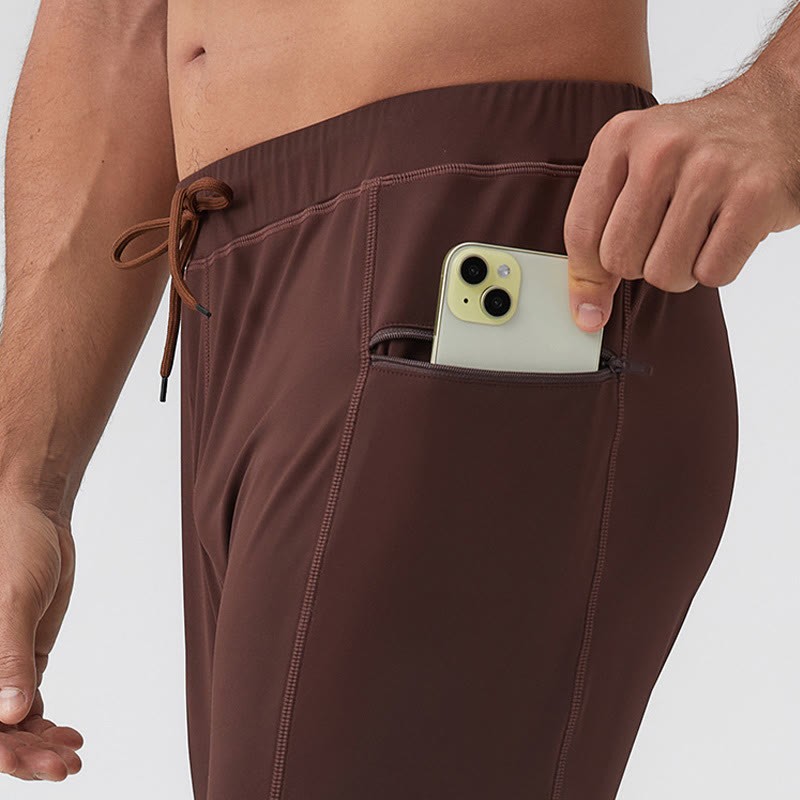 High Waist Quick Dry Breathable Fitness Men's Leggings Pants With Zipper Pocket